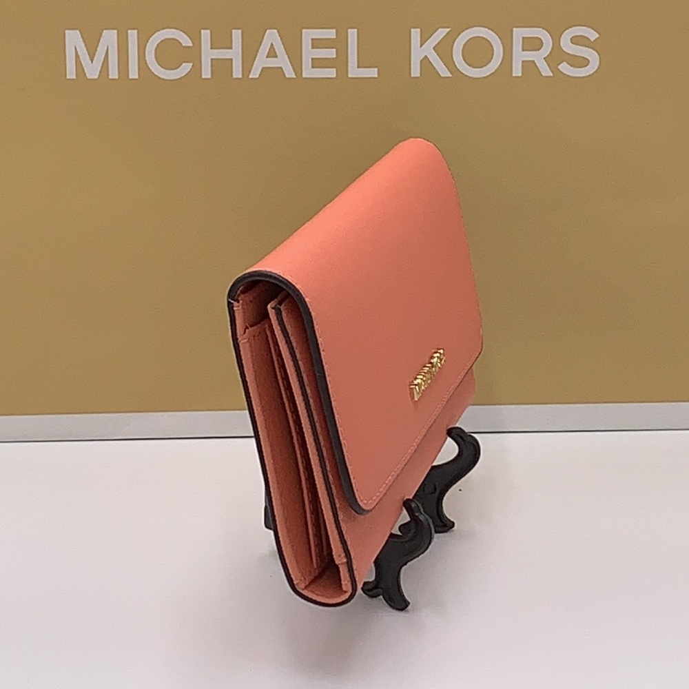 MICHAEL KORS JET SET TRAVEL LARGE TRIFOLD WALLET SHERBERT COLOR - Picture 6 of 13